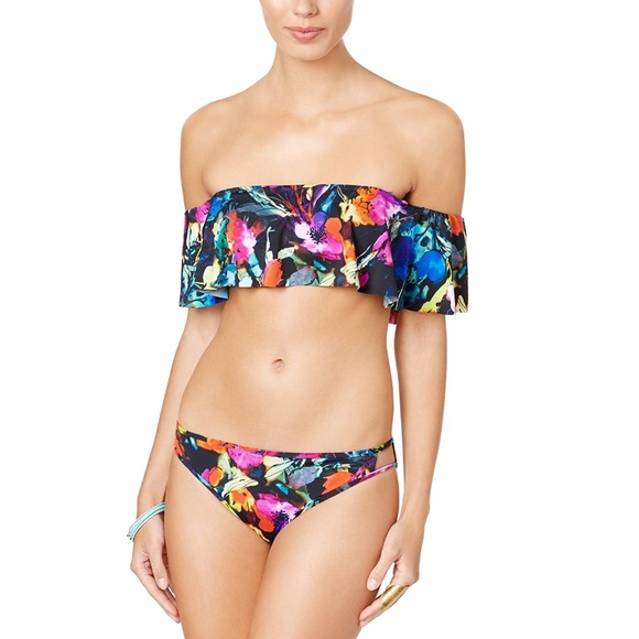 NWT Bar III Posies Off-The-Shoulder Bikini Top - Picture 2 of 3